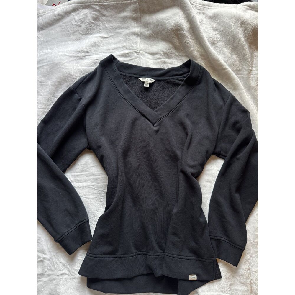 Orvis Womens M Black Modal Blend V Neck Pullover Sweater Relaxed Fit